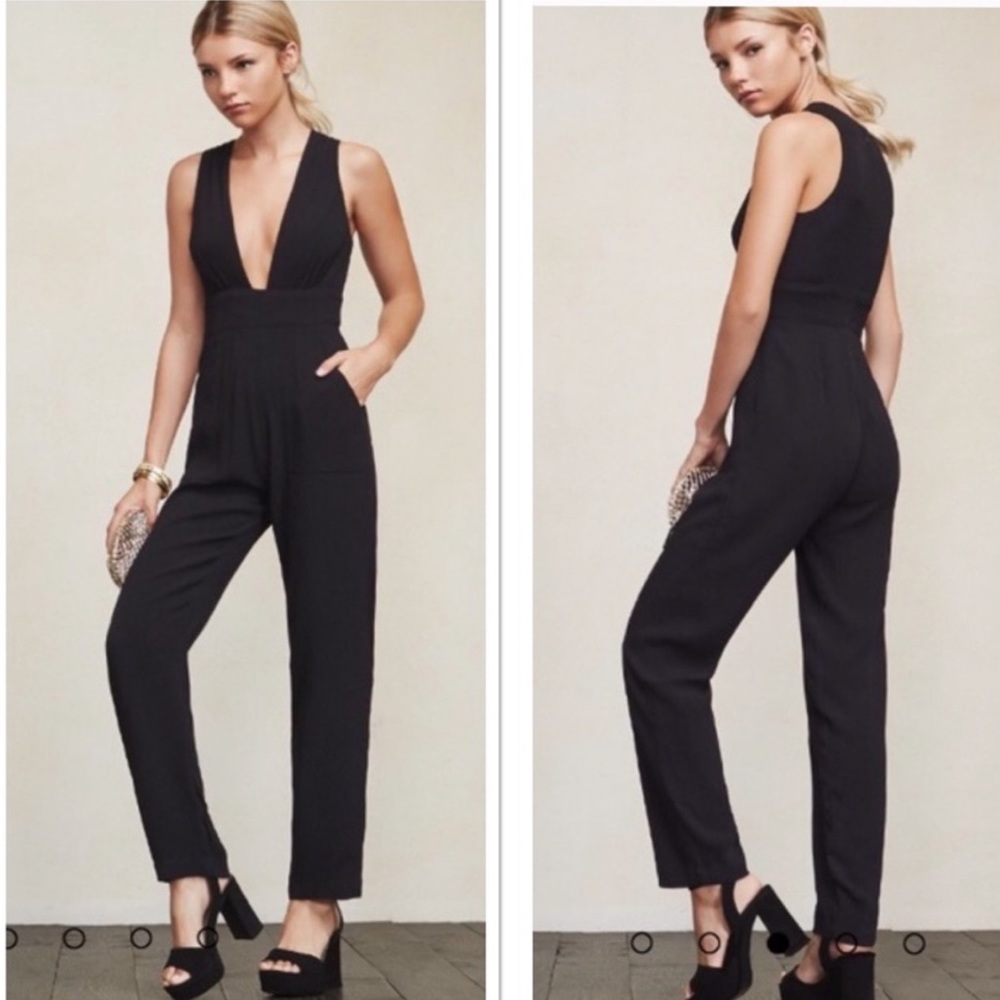 Reformation Black Cecille V Neck Jumpsuit Size 6
